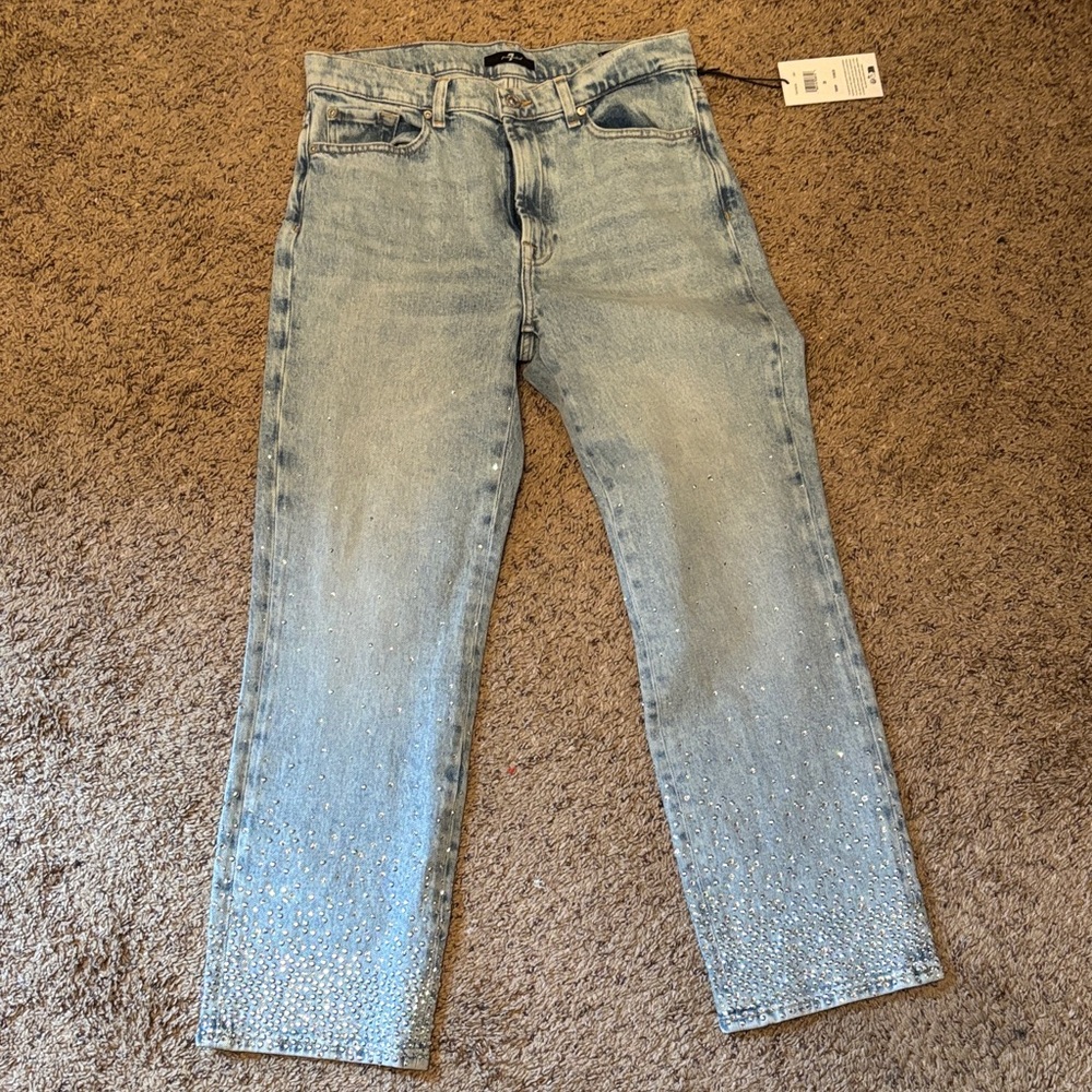NWT 7 For All Mankind Logan Stovepipe Juicy with Faded Crystals